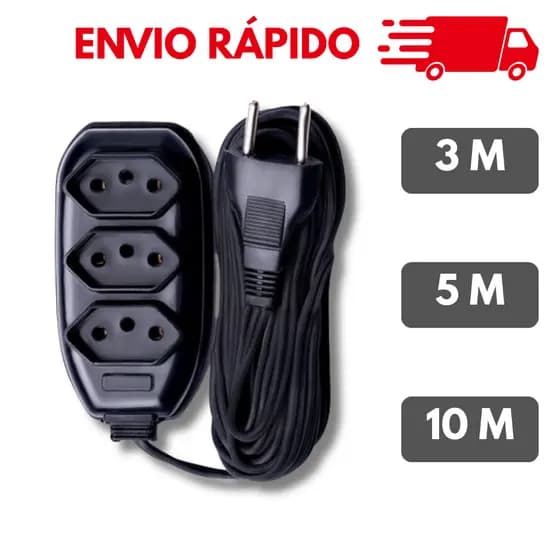 Extensão elétrica 10 5 3 metros bivolt 110v/220v padrão brasileiro 3 pinos seguro