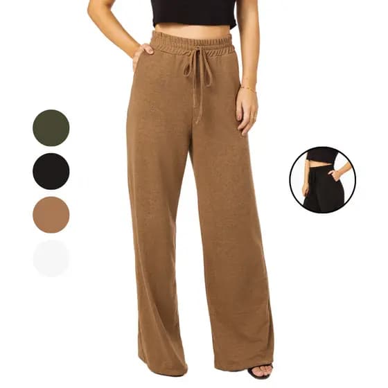 Calça Pantalona Social Feminina cintura Alta com Bolso e Elástico na Cintura
