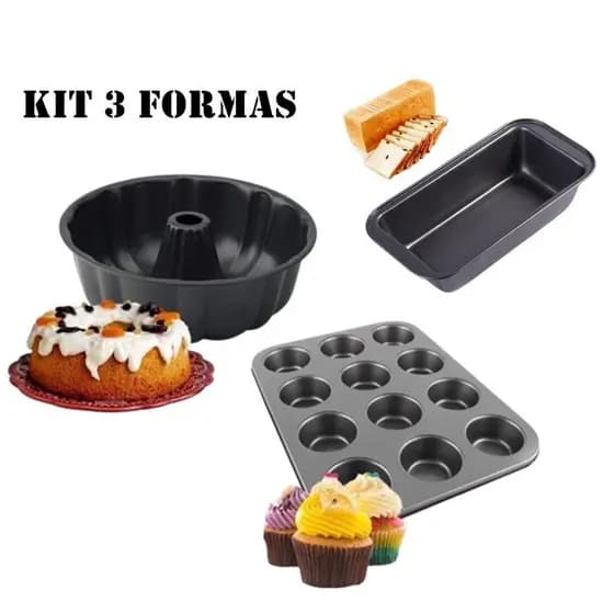 Kit Forma Assadeira de Pudim Forma Cupcake Forma de pão Antiaderente