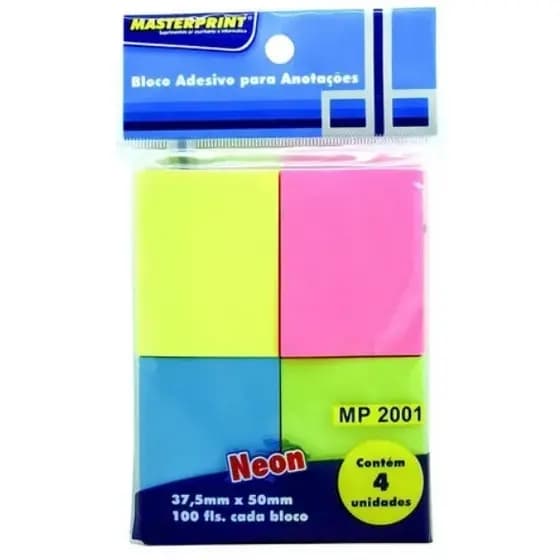 Bloco Adesivo Para Anotações 400 Folhas 4 Cores Neon Masterprint