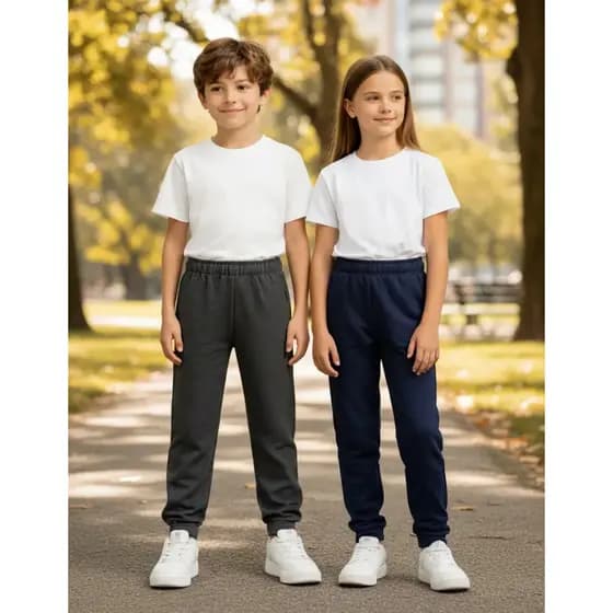 Kit 2 Calças Moletom Com Punho Infantil E Infanto Juvenil Flanelada Menino Menina Felpada Escolar