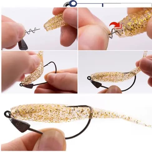 Anzol, Gancho de pesca equipamento para isca de minhoca macia, com pino de bloqueio giratório gancho de isca giratória..