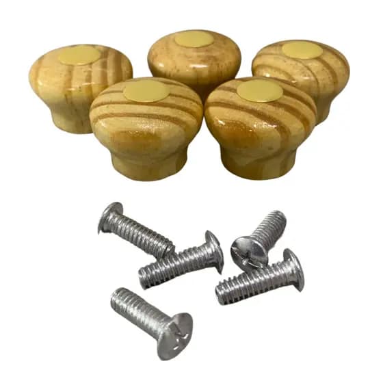 Kit 5 Pomel Pegador Puxador de Madeira Premium Para Tampa de Panela Parafuso Vidro, Aluminio e Ferro