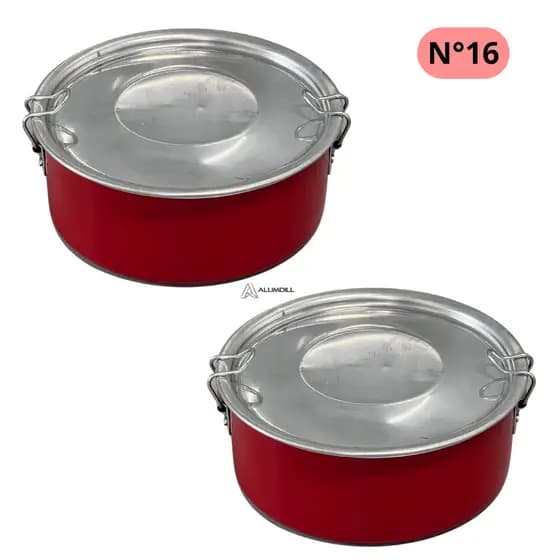 Kit 2 Marmita Pop Organizador N°16 Redonda com Trava de Aluminio Vermelho 1,3 lts