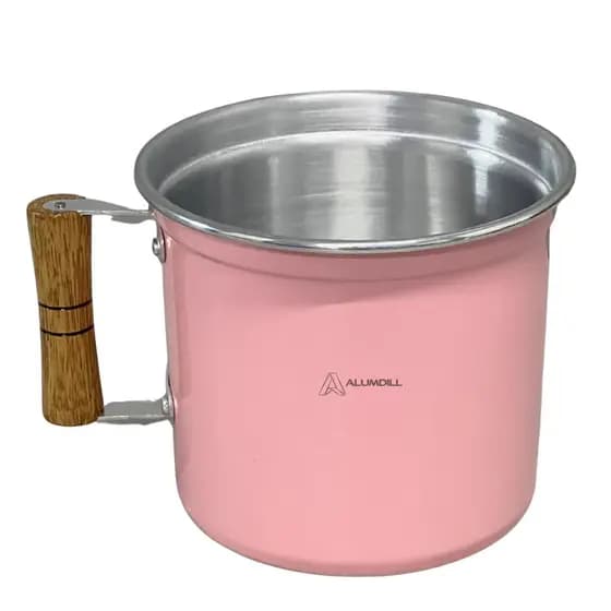 Canecao Leiteira Fervedor Aluminio Pop N°16 2 Litros Rosa Bebê Cabo de Madeira