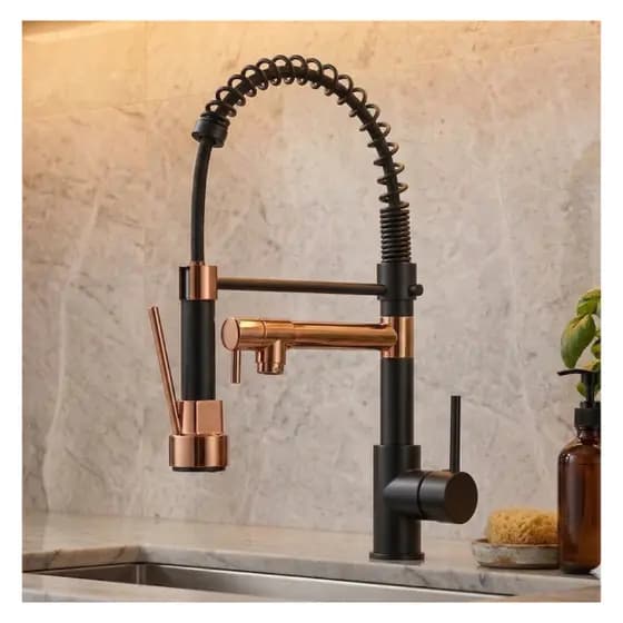 Torneira Cozinha Gourmet Flexível Misturador Monocomando Bancada Metal Aço Inox Rose Gold Preto
