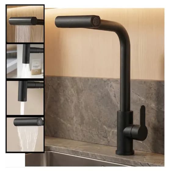 Torneira Cozinha Gourmet Monocomando Bico Fixo Cuba Pia Bancada Abs Metal Aço Inoxidável Preto Fosco