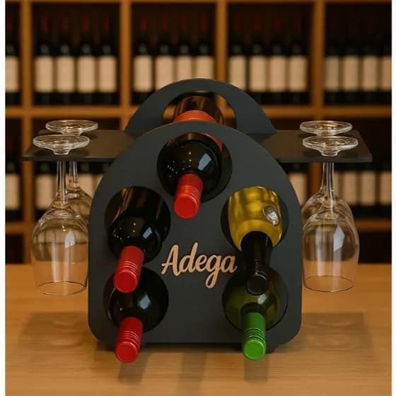 Adega de Vinhos Redonda Retrô Expositora 5 litros com Suporte para 4 taças Mdf Elegancia