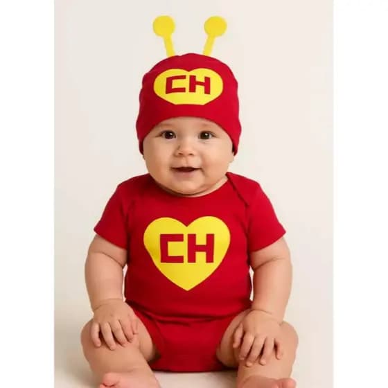 body chapolim + touca tematico mesversaio bebê
