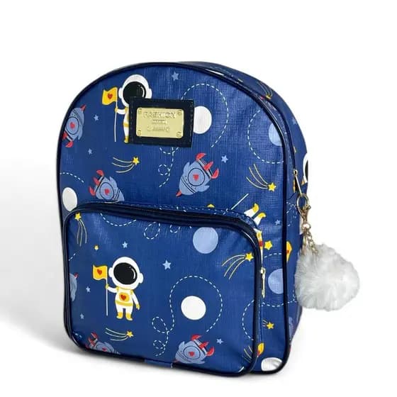 Mochila Maternidade Menino Astronauta Bolsa de Costas Passeio Creche Escola C/ POMPOM