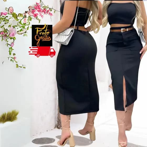 Saia Moda Evangélica Alfateria Bolso frontal Elegante Versátil Para festa