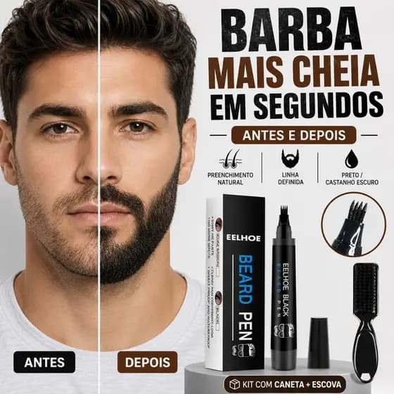 Caneta preenche falhas barba e sobrancelhas + Escovinha Lápis delineadora fio a fio Beard pen