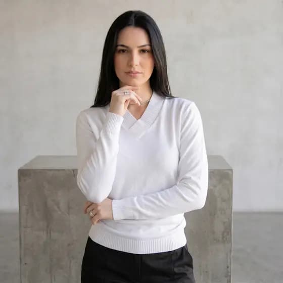 Blusa de Frio Cacharrel Feminina Decote V Tricot Inverno Canelada Manga Longa