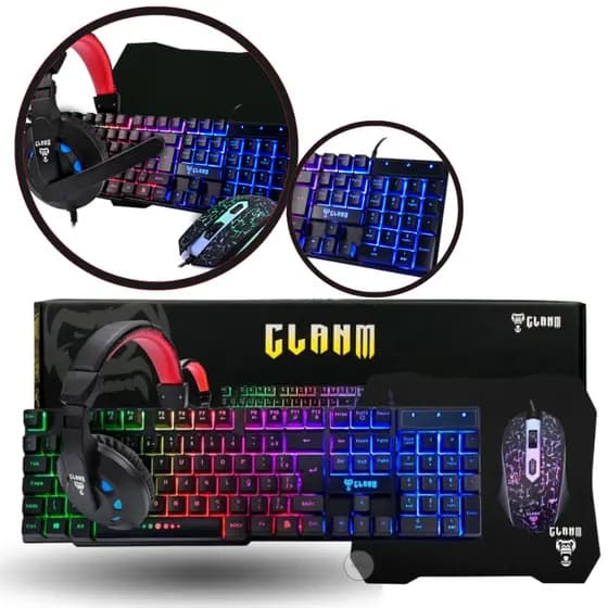 Kit Gamer Nightmare Clanm Teclado Mouse Fone Mousepad Preto