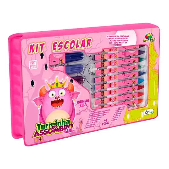 Kit Escolar 94 Pc Rosa Material Completo Kids Canetinhas Lapis Giz Estojo Educativo Colorir Desenho