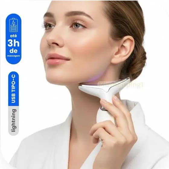 Massageador Facial Golfinho LED Anti-Idade Rejuvenescedor c/ Fototerapia Potente Fisioterapia Facial