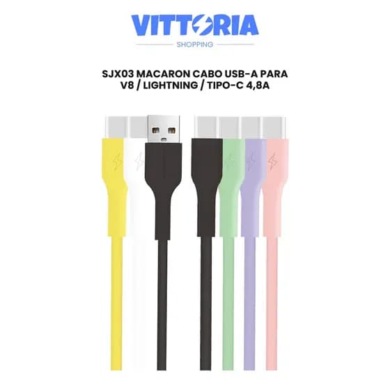 Cabo de Carregador SJX-03 4,8A USB-C V8 Lightning Macaron Cabo de Dados e Carga para Samsung iPhone