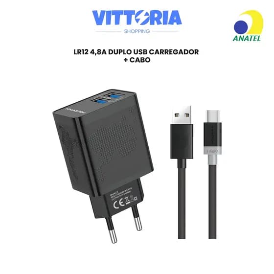 Carregador Turbo 4,8A LR-12 com Cabo 2 Portas USB Carregador Rápido para iPhone / Samsung / iPad