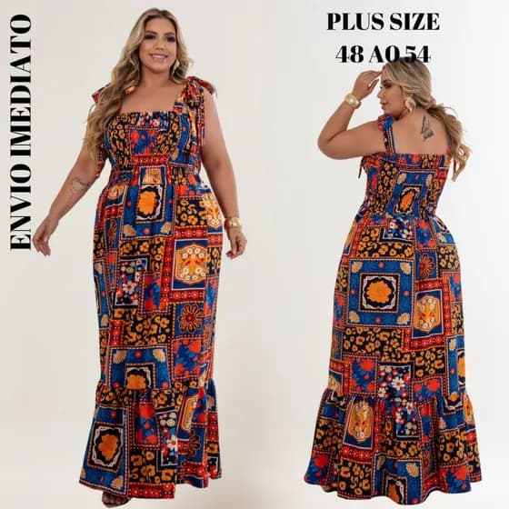 Vestido LIS Longo Plus Size confortável no Crepe Dunas Alças de Amarrar Lastex Soltinho 1 maria Casual tendência moda