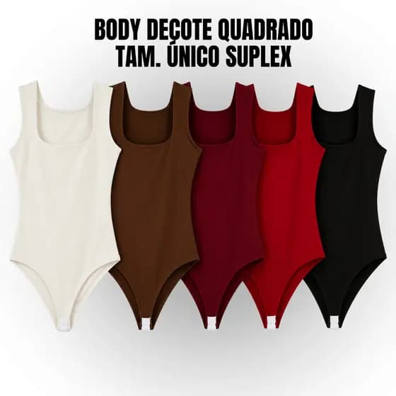 Body Feminino Básico Com Decote Quadrado Suplex Tam. Único
