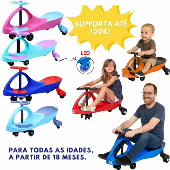 Carrinho Rolimã Super Car Passeio Infantil Com Led Suporta 100kg Que Gira 360° Menino Menina Andador
