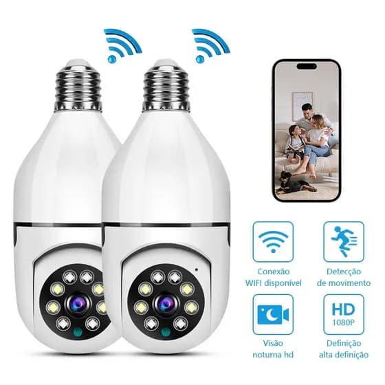 Câmeras Lâmpada Inteligente HD 1080P 360° com RotaçãoRastreamento Automático e WiFi -G4