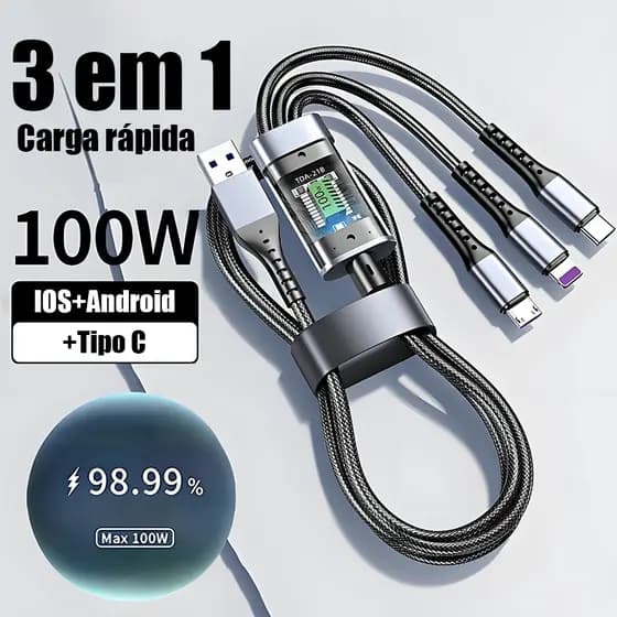Cabo de dados três em um cabo de carregamento ultrarrápido para V8 Micro USB Tipo C 1.2m -A1