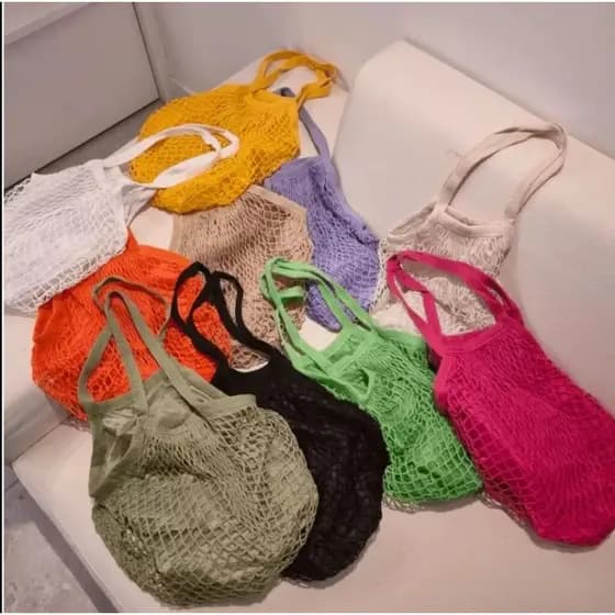 Bolsa Saco Estilo Rede Crochê Tiracolo Com Forro Feminina verão Praia Piscina Passeio