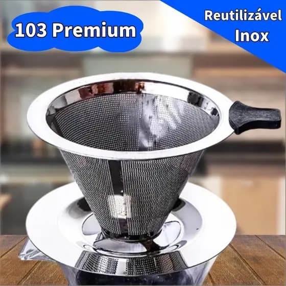 Filtro Coador de Café Inox 101/103 Grande Reutilizável Com Pegador em Silicone Pour Over