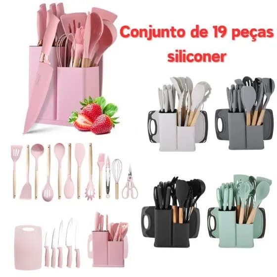 19 Peças Utensílios de Cozinha: Facas, Colheres, Silicone - Completo para Básica