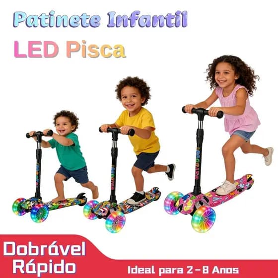 Patinete Infantil 4 Rodas De Led Dobrável Scooter Crianças Presente-5cm roda larga altura ajustável