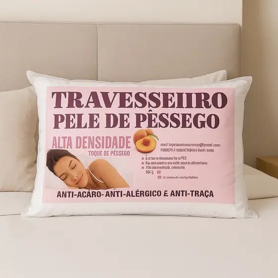 Travesseiro Pele De Pêssego Descanso Anti-Ácaro Anti-Alérgico Anti-Traça Cama Dormir