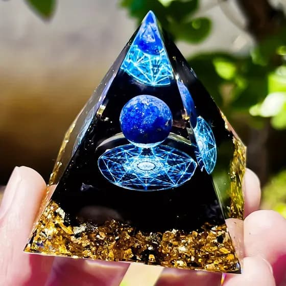 Pirâmide De Orgone Lápis-Lazúli E Obsidiana 5.0 Cm-Pedra Natural Para Energia Positiva , Relaxamento Chakra-Presente De