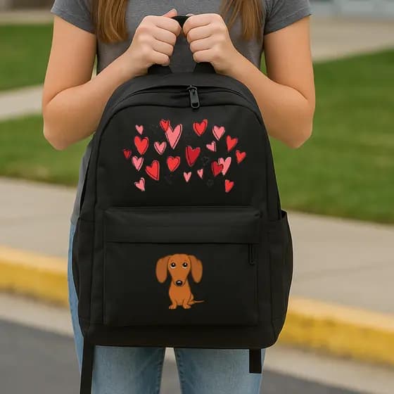 Mochila escolar preta bolsa Passeio Faculdade mochila infantil menina cachorrinho estampado