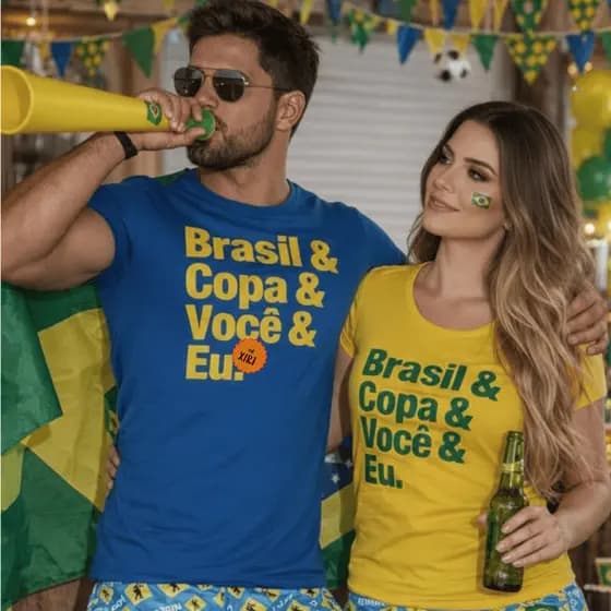 Kit Dia Namorados Copa Futebol Brasil Seleção 2 Camisetas "Brasil & Copa & Você & Eu" Envio Imediato Eagle