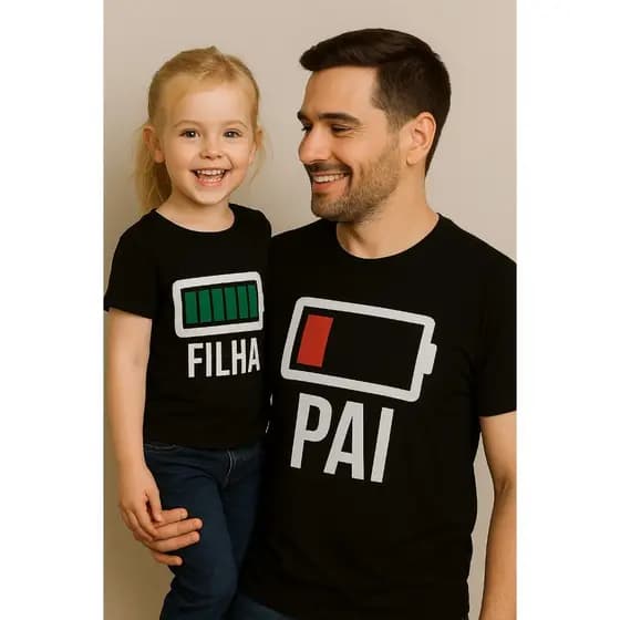 Kit 2 Camisas Dia dos Pais Camisas Tal Tal Filha Bateria Carreganfo 2 Peças Algodão Premium Envio Imediato