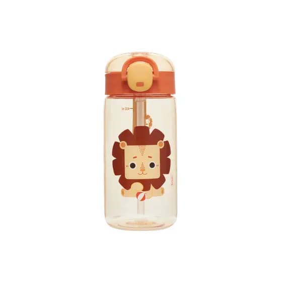 Garrafa Infantil Com Alça Copo Canudinho 460ml Antivazamento Filhotiis Leão Léo Kouii