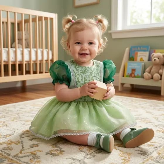 Vestido Bebê Princesa Tiana Fantasia Infantil Verde Brilho Mesversário Newborn Festa Roupa de Menina