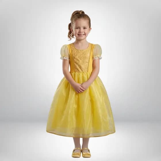 Vestido Princesa Bela e a Fera Fantasia Amarela Roupa de Menina Infantil Aniversário Festa Luxo