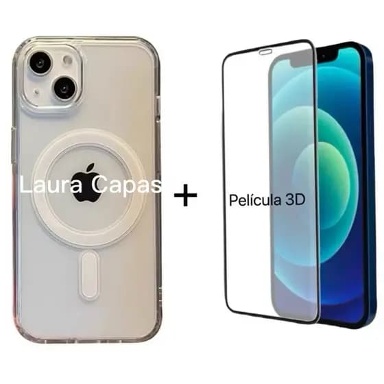 Kit Capinha Magnética Magsafe transparente + Película 3d Para iPhone 17 11 12 13 14 15 16 Pro ProMax Plus XR 16E 17E