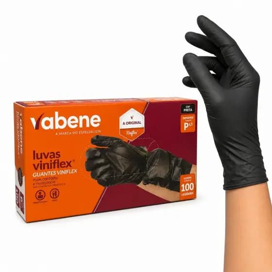Luva Viniflex Vabene Sem Pó Cor Preta Descartável Caixa 100 Unidades Tamanho P