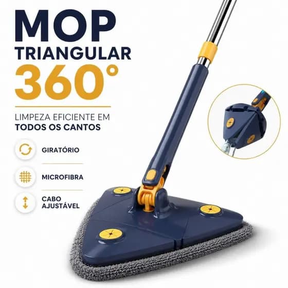 Mop Giratório Triangular Esfregão Limpeza Cantos 360° Graus Microfibra Refil