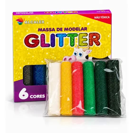 Massinha de Modelar Colorida 6 Cores 90g com Glitter Divertida