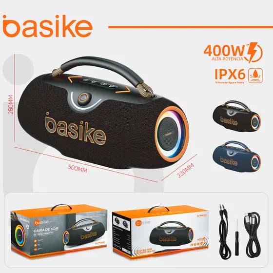 Basike Caixa de Som 400W Bluetooth V5.3 IPX6 com Power Bank Boombox 30,000mah RAD321