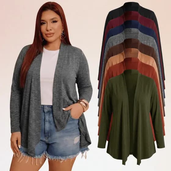 Casaco Feminino Cardigan Manga Longa Viscolycra Cardigã Kimono com Bico Versatil Roupa de Frio