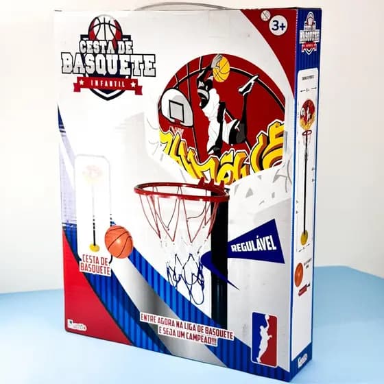 Cesta de Basquete Com Bola Infantil Ajustável Acompanha Bomba e Suporte