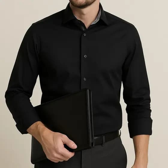 Camisa Social Masculina 100% Algodão – Manga Longa, Preta (Colombo) ACG