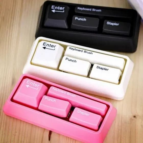 Mini teclado conjunto de papelaria clipe ímã perfurador grampeador escova estudantes presente material escolar