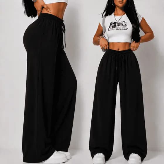 Calça Pantalona Feminina Wide Leg Calça Feminina Cintura Alta Tecido Duna Calça Social Casual Elegante Bolso Baggy Farm