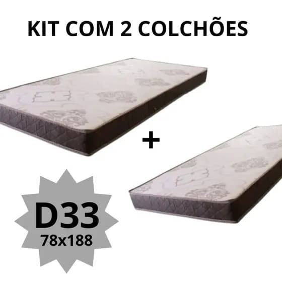 KIT COM 2 COLCHÕES D33 SOLTEIRO DE ESPUMA - 78x188x12